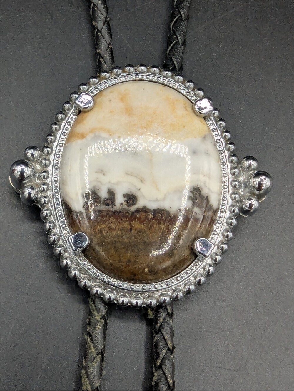 Vintage Sandstone Bolo Tie Leather Rope Western Cowboy Bola Wedding Necklace